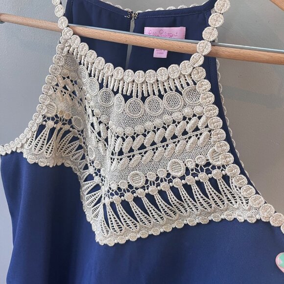 Lilly Pulitzer Blue Dress with Cream Crochet Detail - Picture 5 of 6